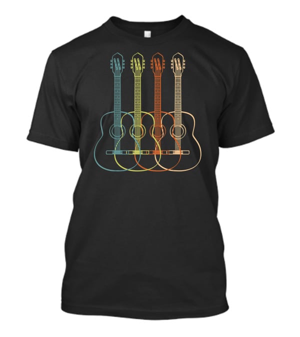 Acoustic Guitar Neon Line Art Quartet T-Shirt