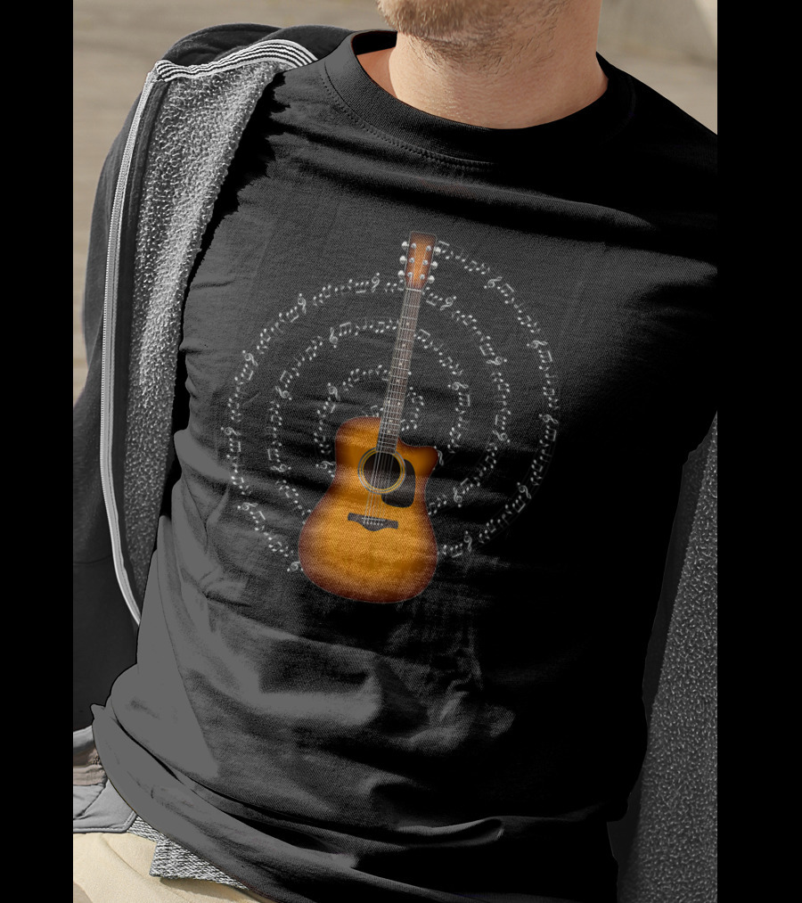 Acoustic Guitar With Circular Music Notation T-Shirt