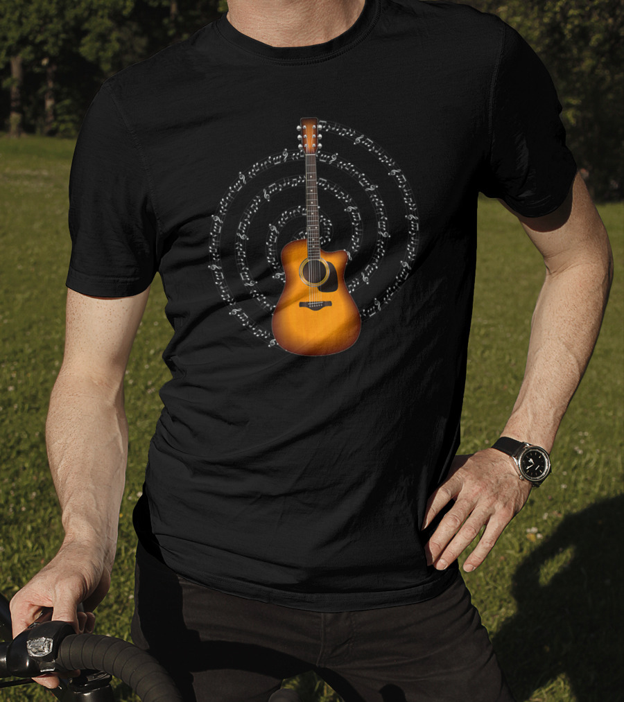 Acoustic Guitar With Circular Music Notation T-Shirt