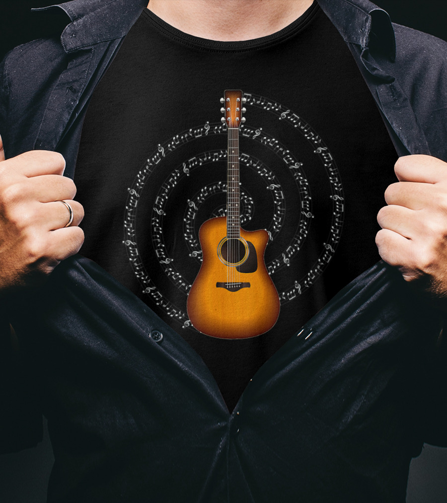 Acoustic Guitar With Circular Music Notation T-Shirt