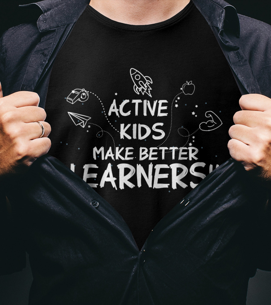 Active Kids Make Better Learners Rocket Apple Paper Airplane Fitness T-Shirt