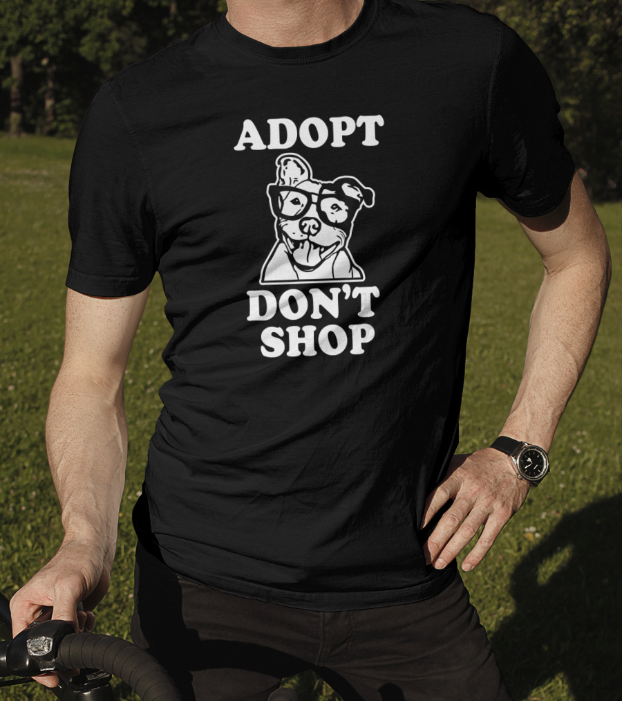 Adopt Don't Shop Pitbull With Glasses Dog Rescue T-Shirt