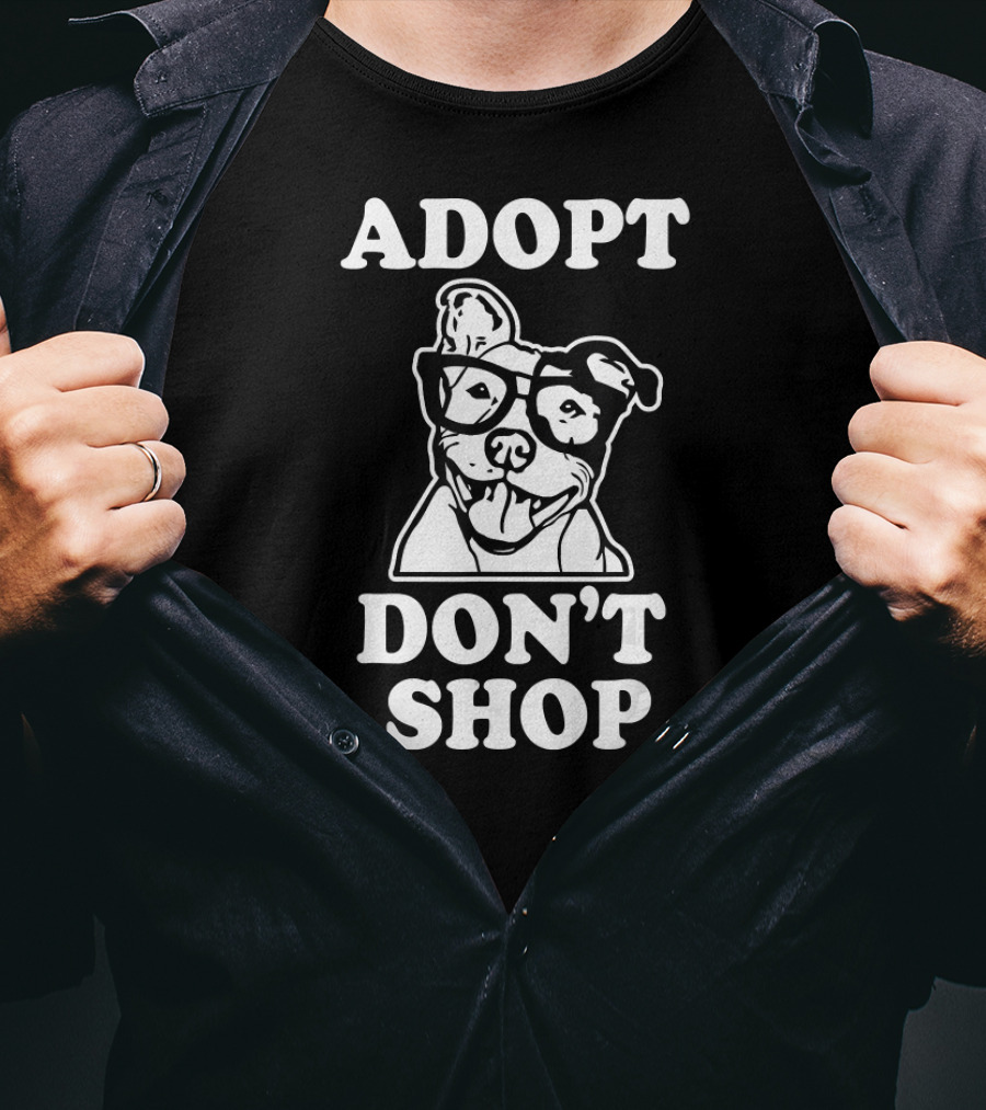 Adopt Don't Shop Pitbull With Glasses Dog Rescue T-Shirt