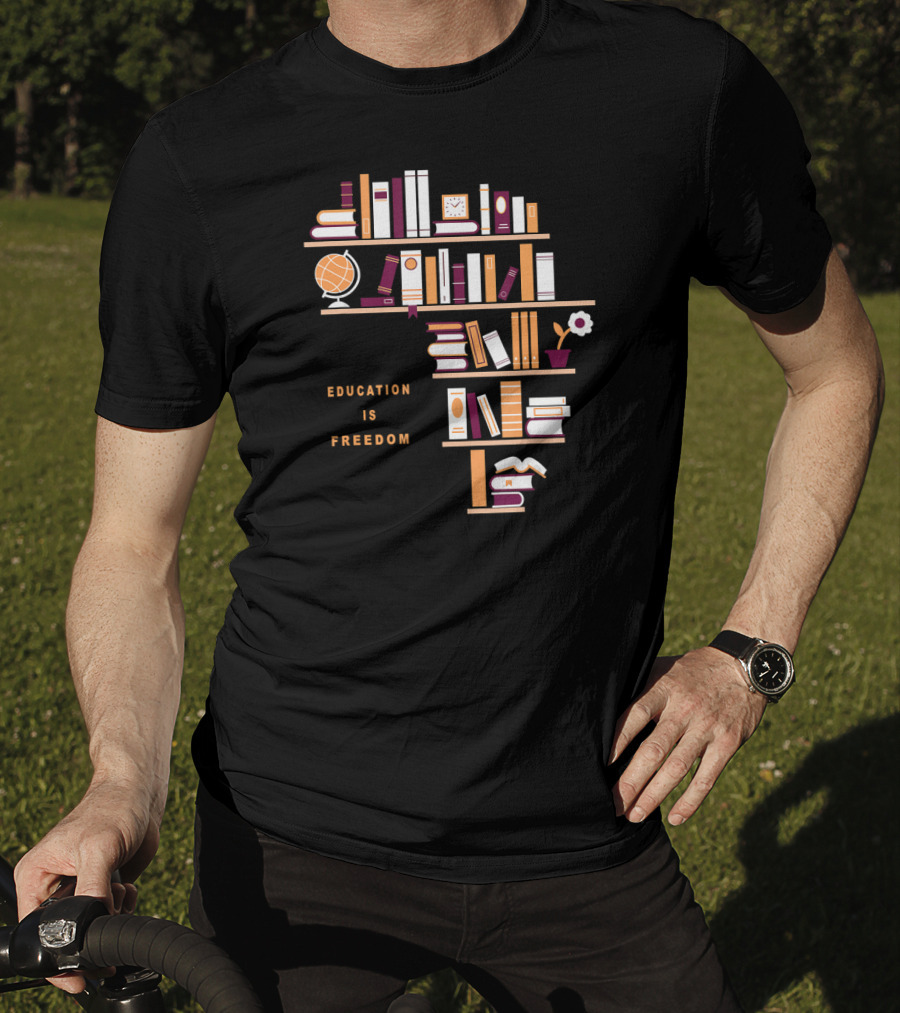 Africa Education Is Freedom Book Shelf Library Globe T-Shirt