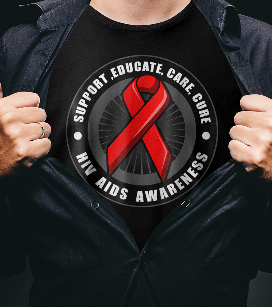 HIV AIDS Awareness Support Educate Care Cure T-Shirt