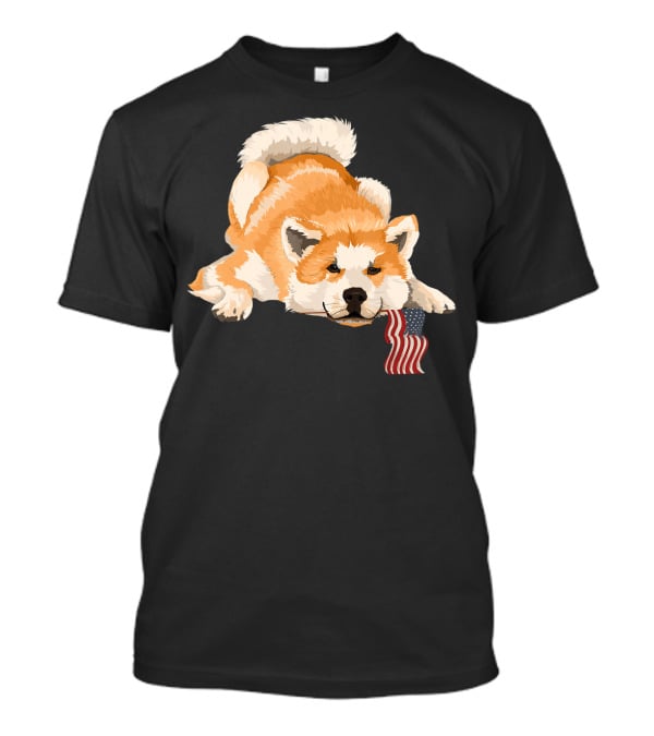 Akita Dog Lover With American Flag Motif T-Shirt