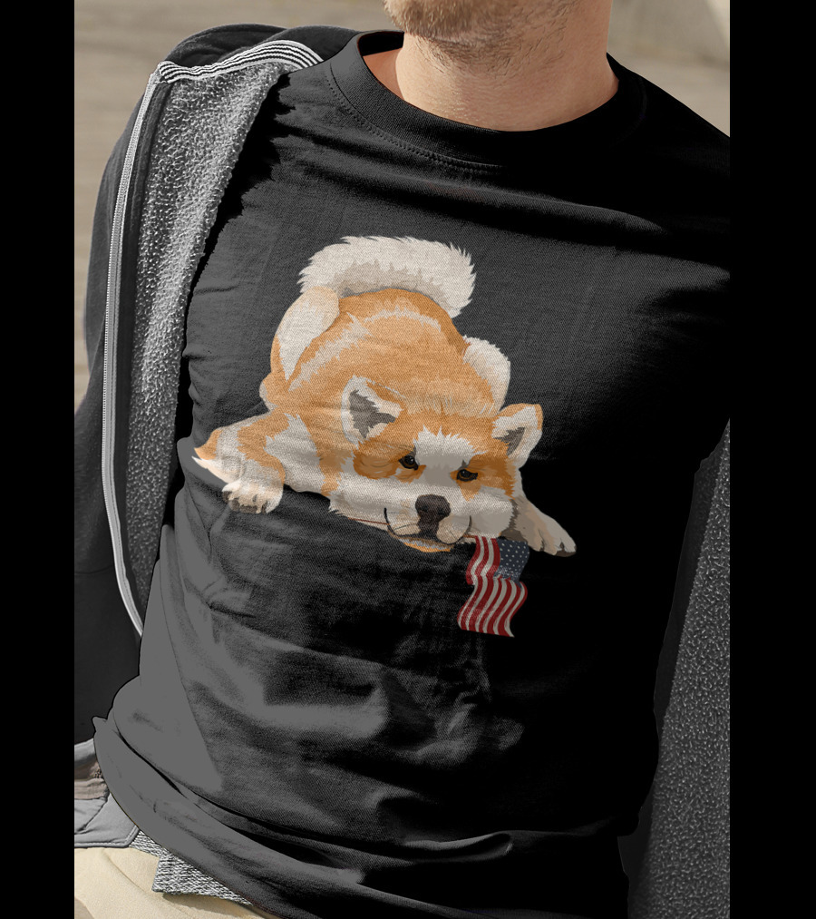Akita Dog Lover With American Flag Motif T-Shirt