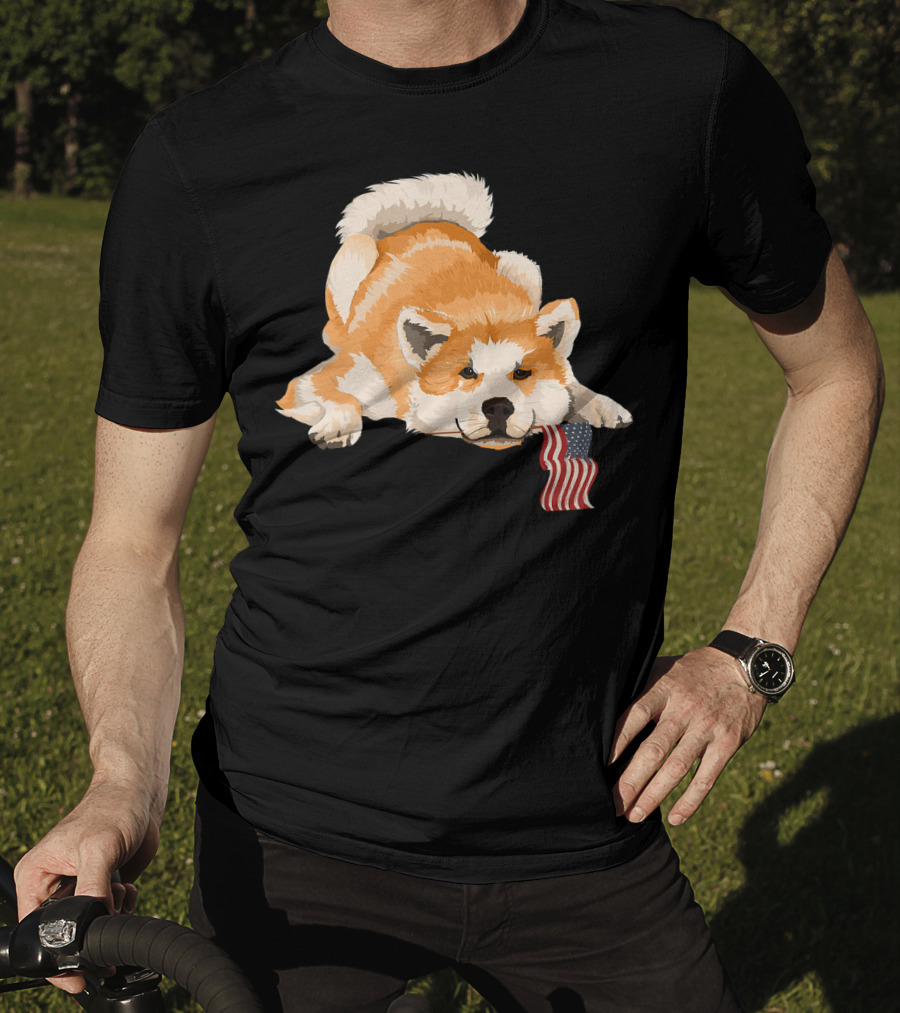 Akita Dog Lover With American Flag Motif T-Shirt