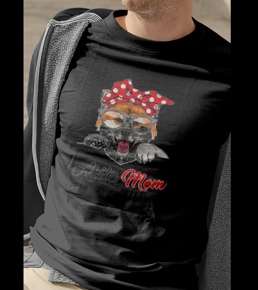 Akita Mom Funny Dog With Red Polka Dot Bow And Glasses T-Shirt