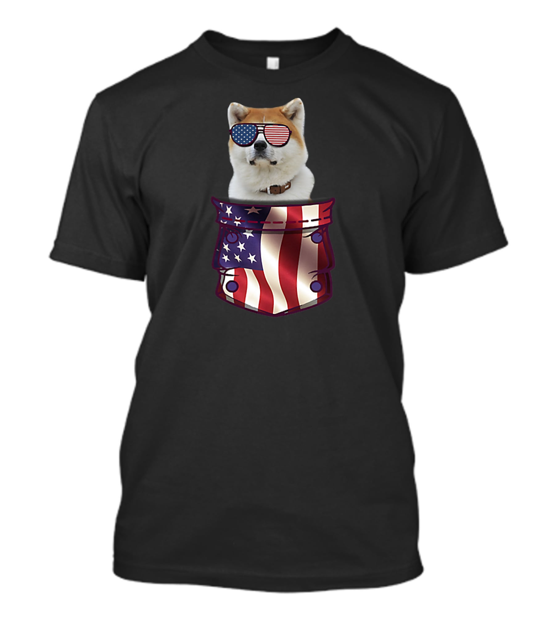 American Flag Sunglasses Akita In Pocket T-Shirt