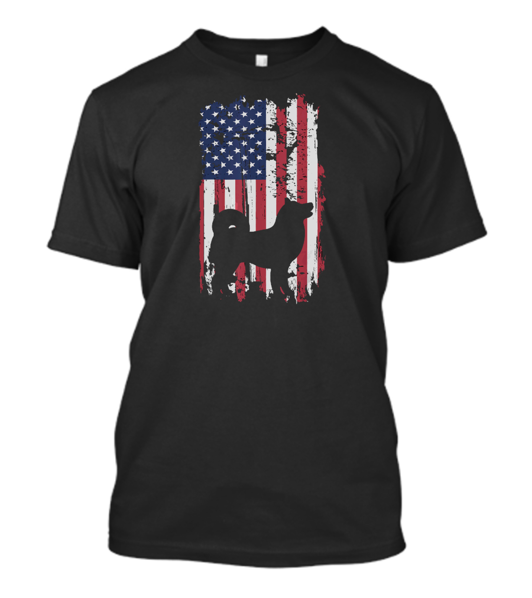 Akita Inu Silhouette Over Grunge American Flag T-Shirt