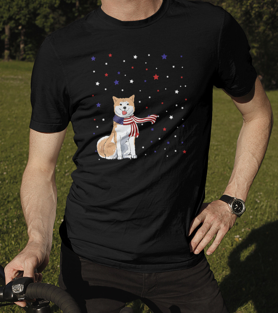 Akita Inu Patriotic American Flag Scarf Stars T-Shirt