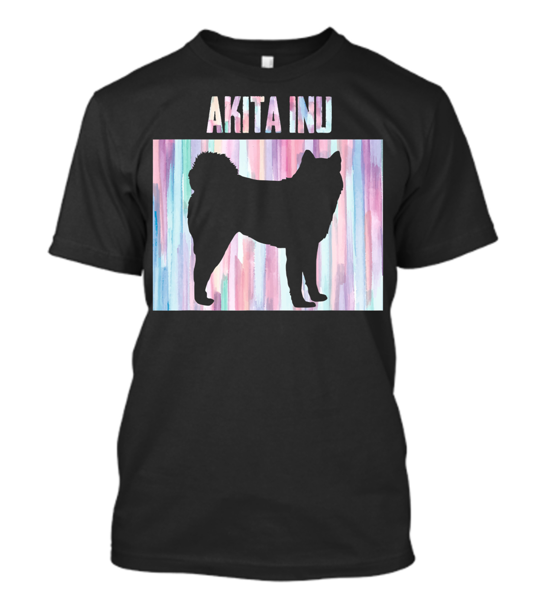 AKITA INU Silhouette On Pastel Watercolor Stripes T-Shirt