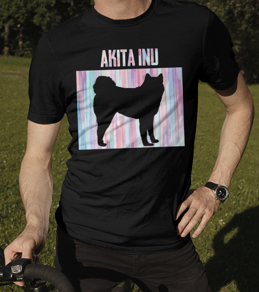 AKITA INU Silhouette On Pastel Watercolor Stripes T-Shirt