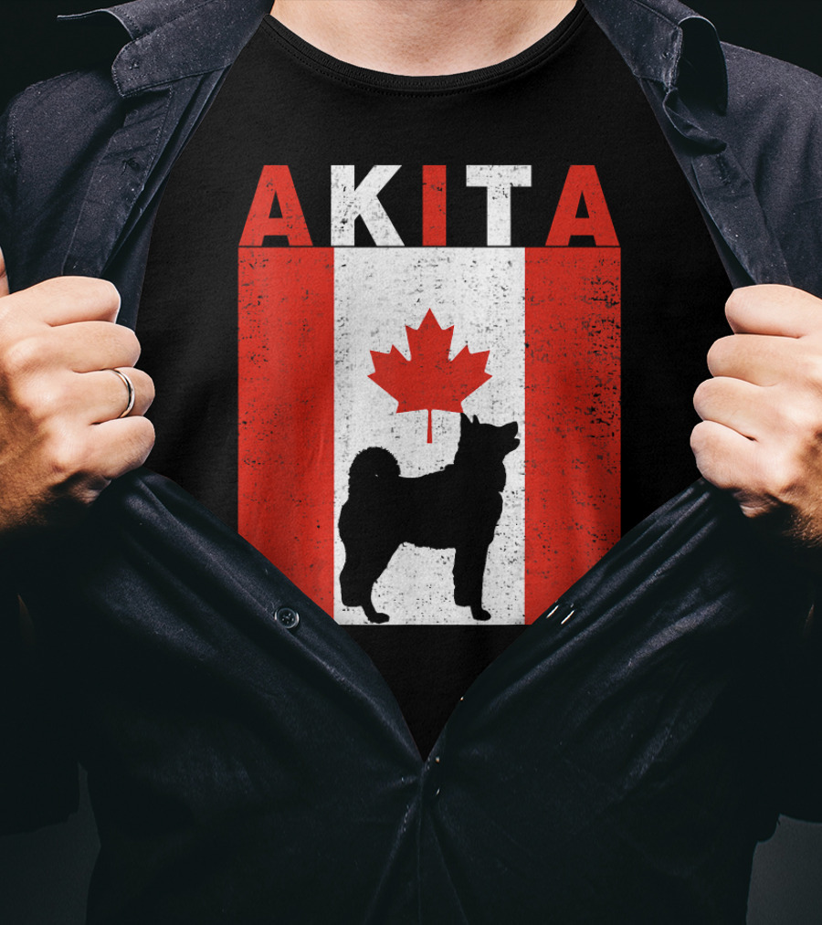AKITA AKITA Canadian Flag Maple Leaf Dog T-Shirt