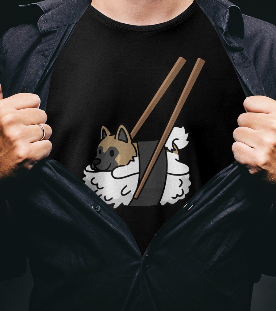 Akita Inu Sushi Roll With Chopsticks Funny Dog T-Shirt