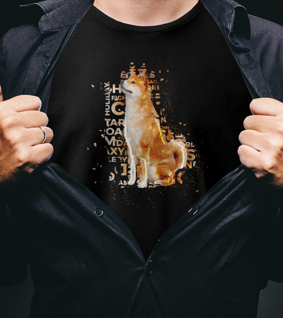 Akita Typography Awe With Text Collage And Dog T-Shirt