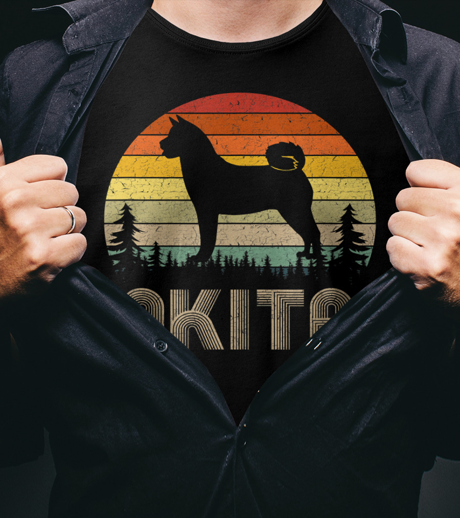 Akita Vintage Dog Retro 70's Forest Sunset T-Shirt