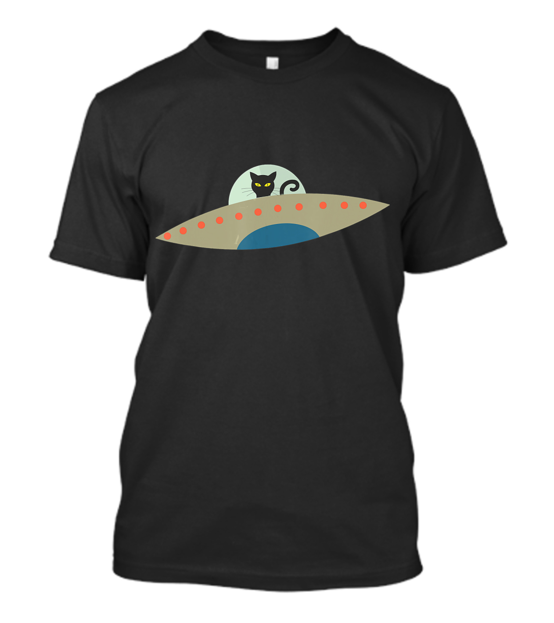 Alien Cat UFO Spaceship Black Cat T-Shirt