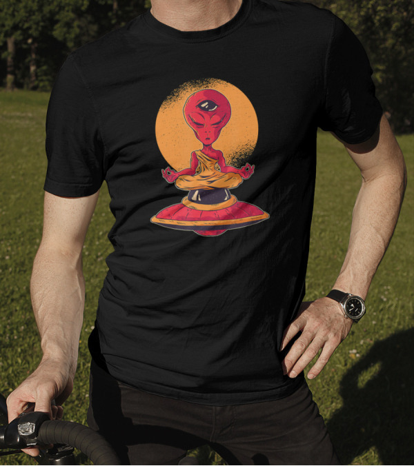 Alien Monk Meditation With Third Eye UFO Enlightenment T-Shirt