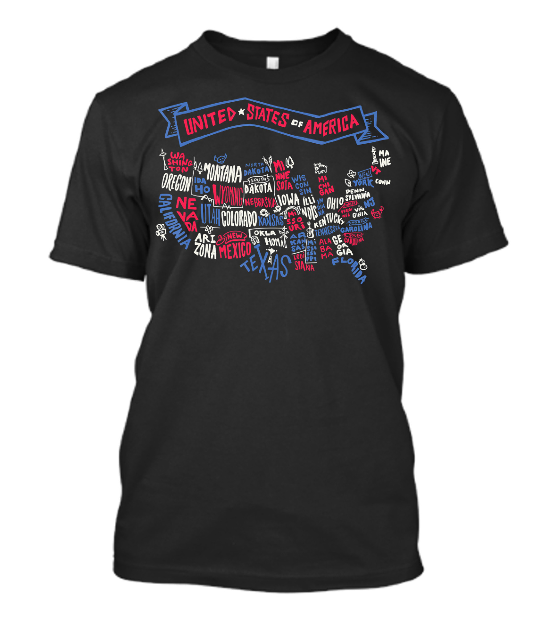 United States Of America Map With All 59 US National Parks Typography T-Shirt