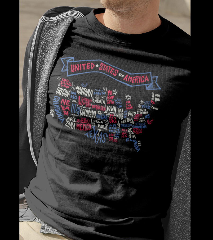 United States Of America Map With All 59 US National Parks Typography T-Shirt