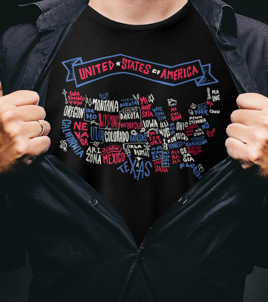 United States Of America Map With All 59 US National Parks Typography T-Shirt
