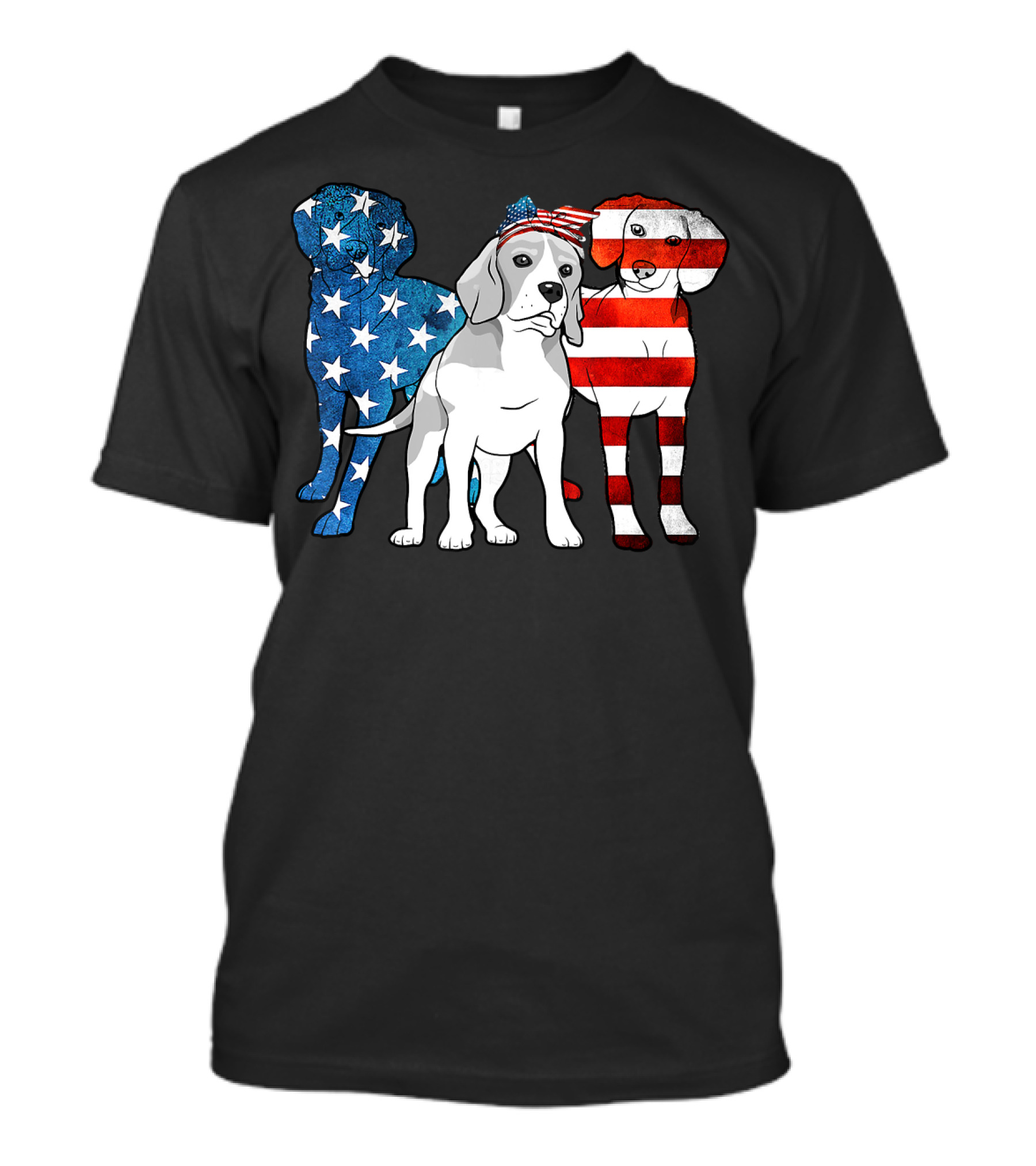 American Beagle Trio With Patriotic Stars And Stripes US Flag Motif T-Shirt