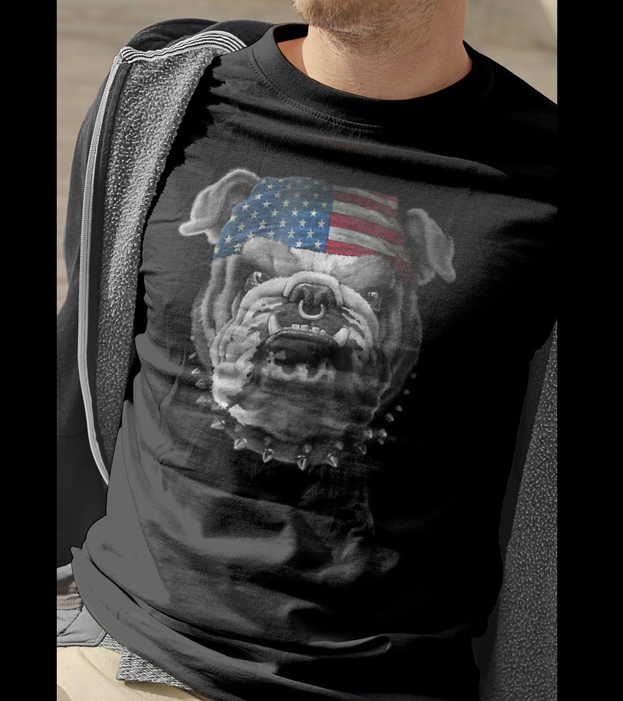 American Bulldog Bandana USA Flag Spike Collar T-Shirt