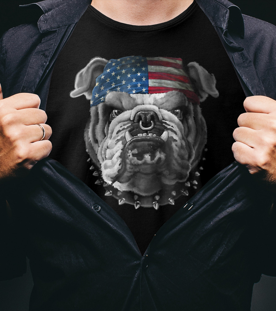 American Bulldog Bandana USA Flag Spike Collar T-Shirt
