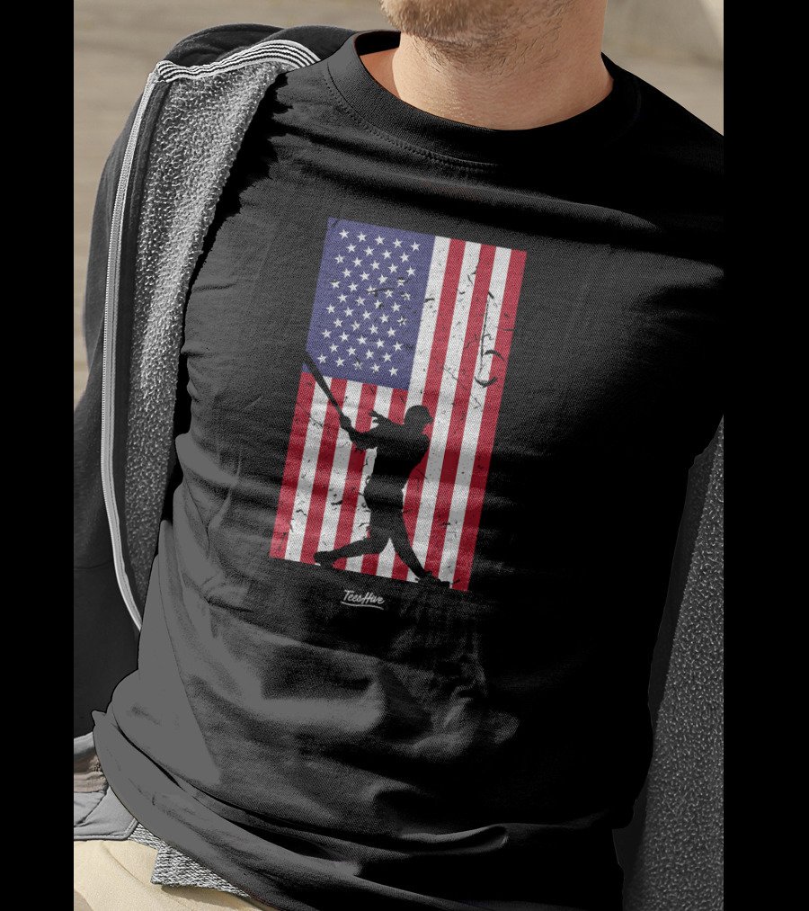 American Flag Baseball Silhouette TeeHive T-Shirt