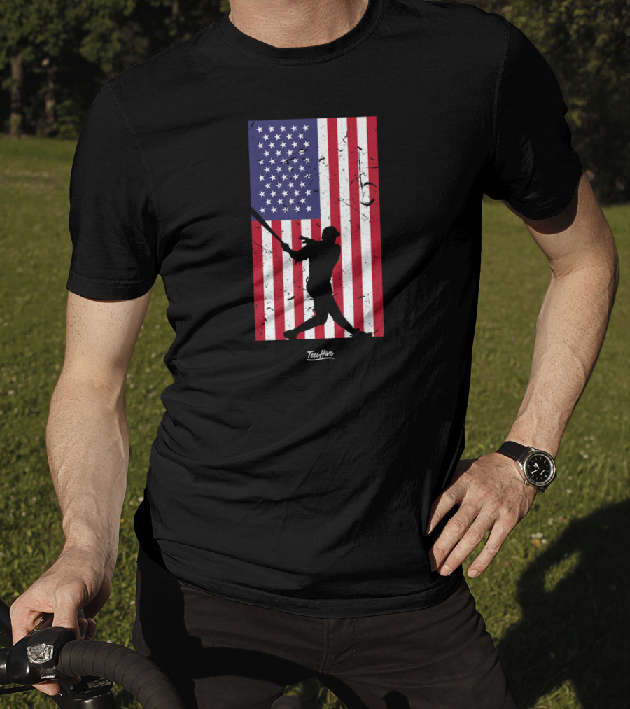 American Flag Baseball Silhouette TeeHive T-Shirt