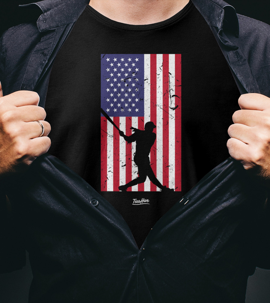 American Flag Baseball Silhouette TeeHive T-Shirt