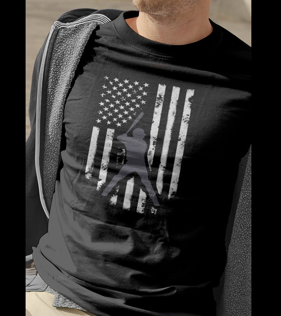 American Flag Distressed Baseball Batter T-Shirt
