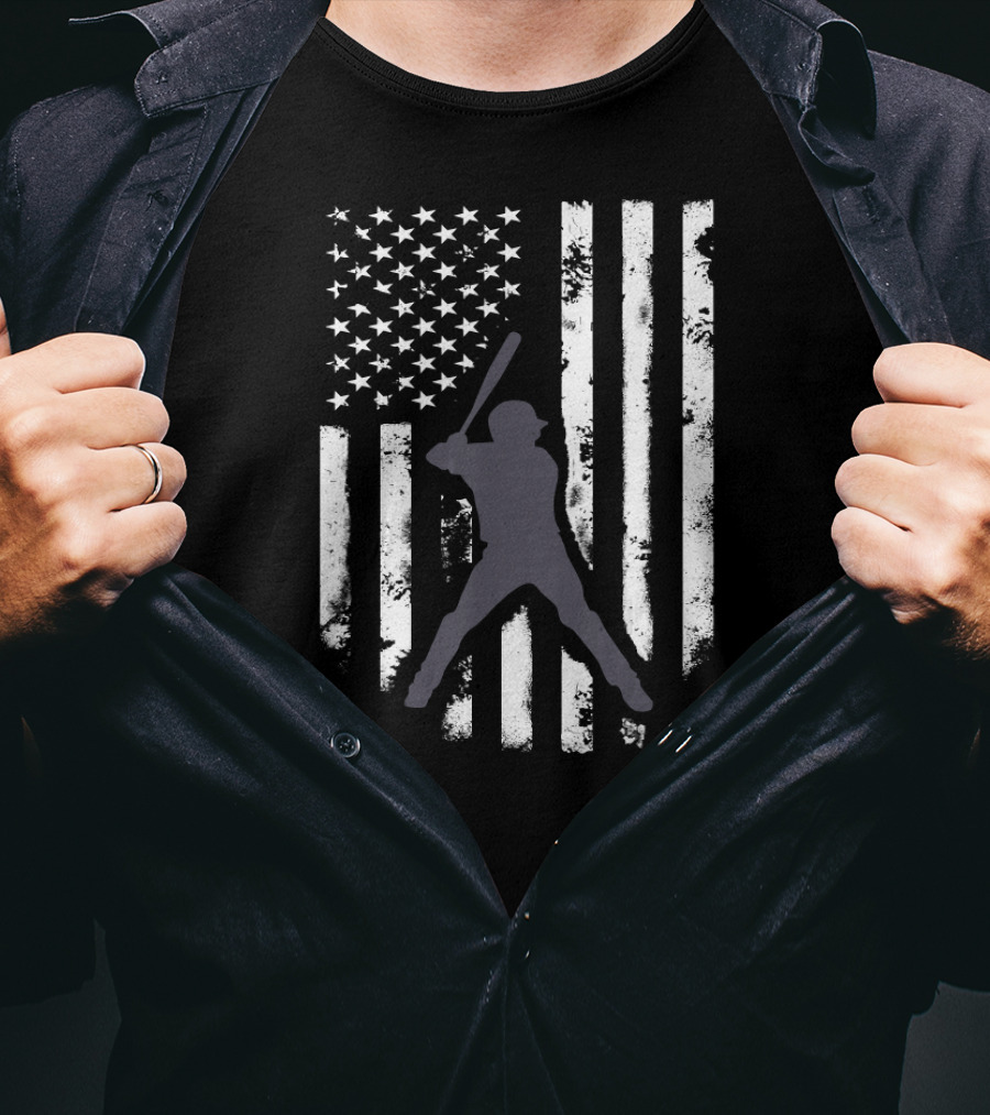 American Flag Distressed Baseball Batter T-Shirt