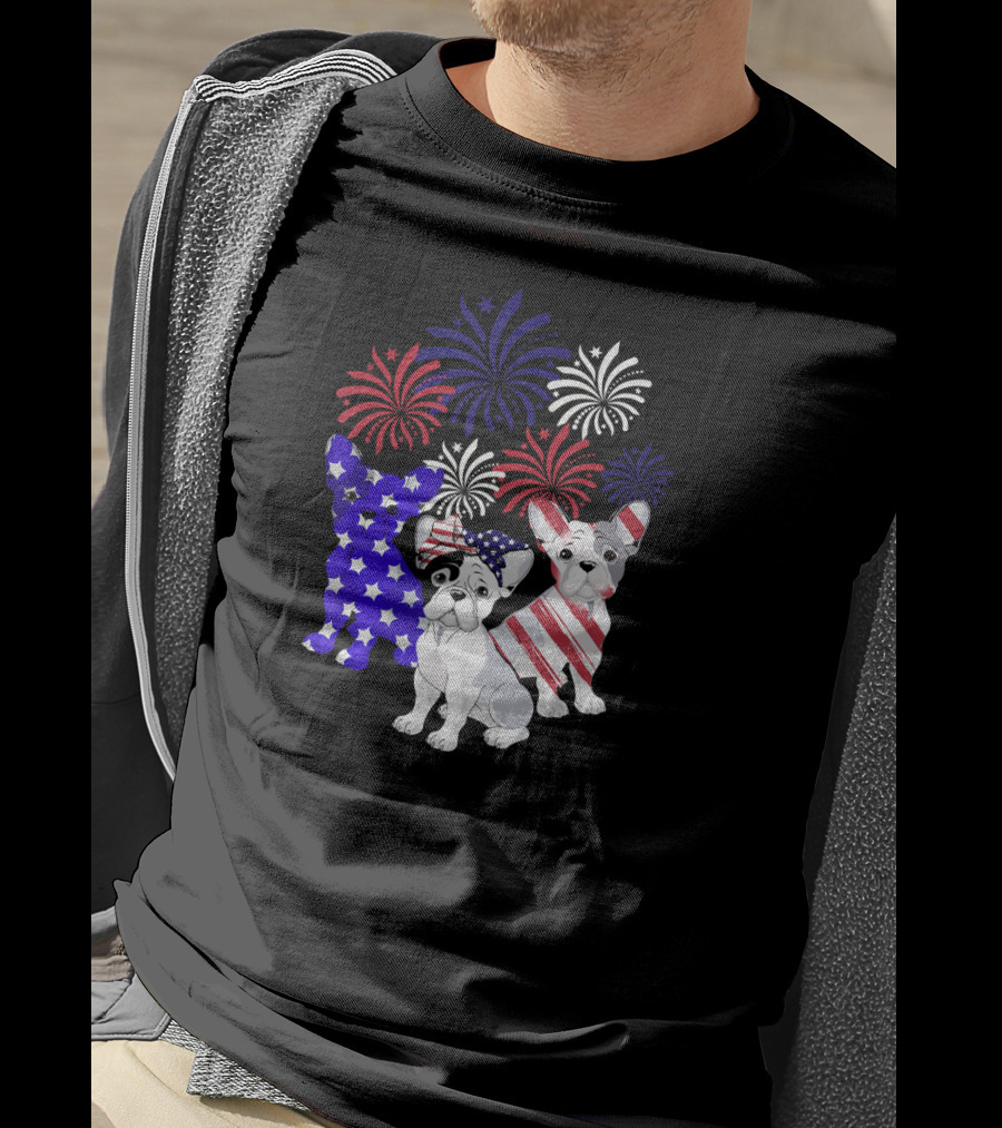 American Flag French Bulldog Fireworks T-Shirt