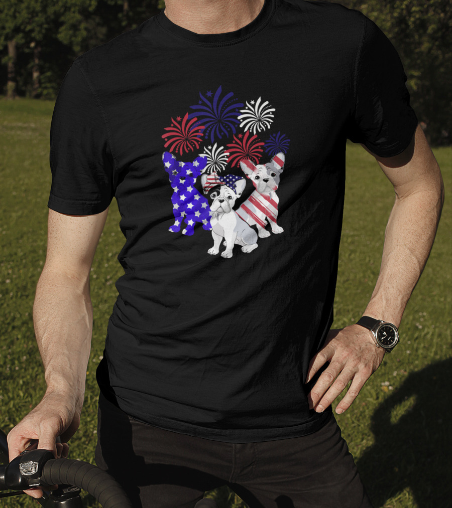 American Flag French Bulldog Fireworks T-Shirt