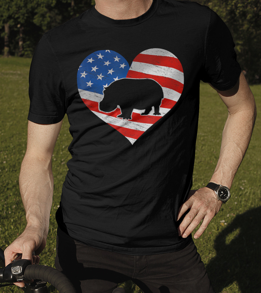 American Flag Hippo Heart T-Shirt