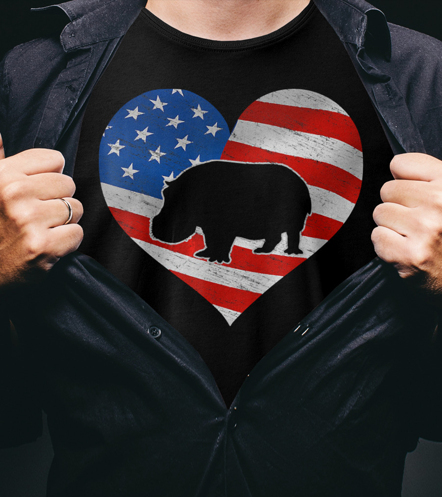 American Flag Hippo Heart T-Shirt