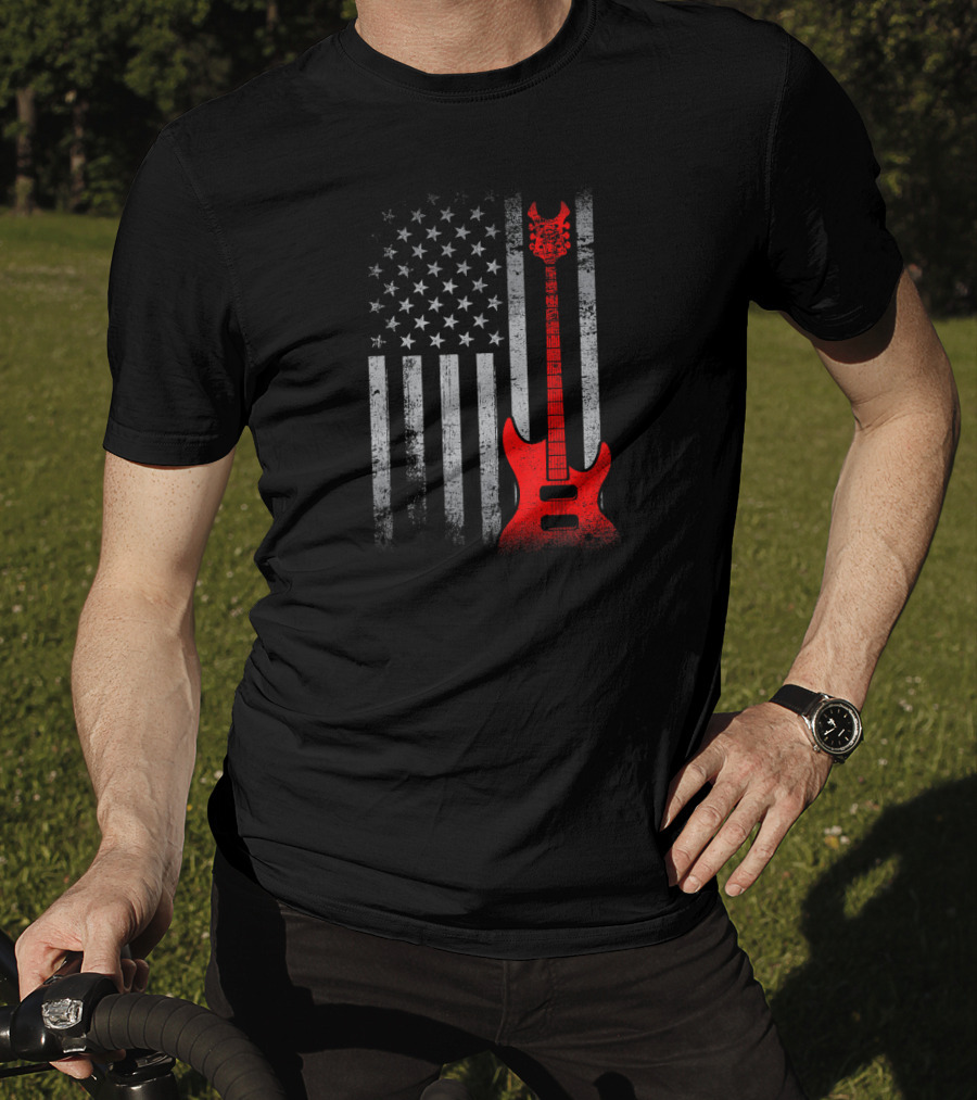 American Flag Patriotic Guitar Design USA Flag Guitar T-Shirt