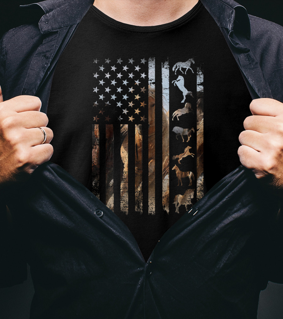 American Flag With Wild Horses T-Shirt