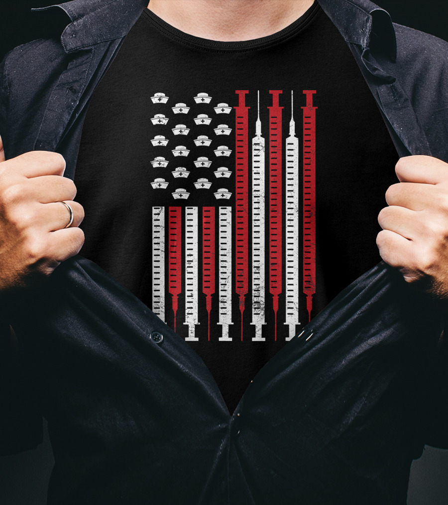 American Flag Syringe Nurse Patriotic T-Shirt