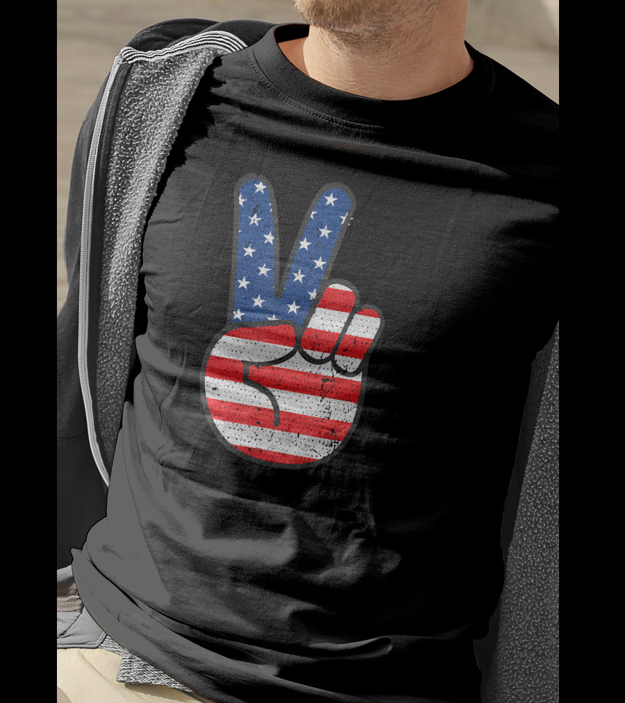 American Flag Peace Sign Hand Patriotic T-Shirt