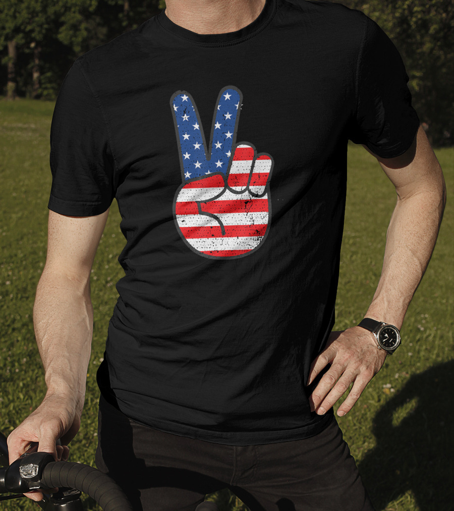 American Flag Peace Sign Hand Patriotic T-Shirt
