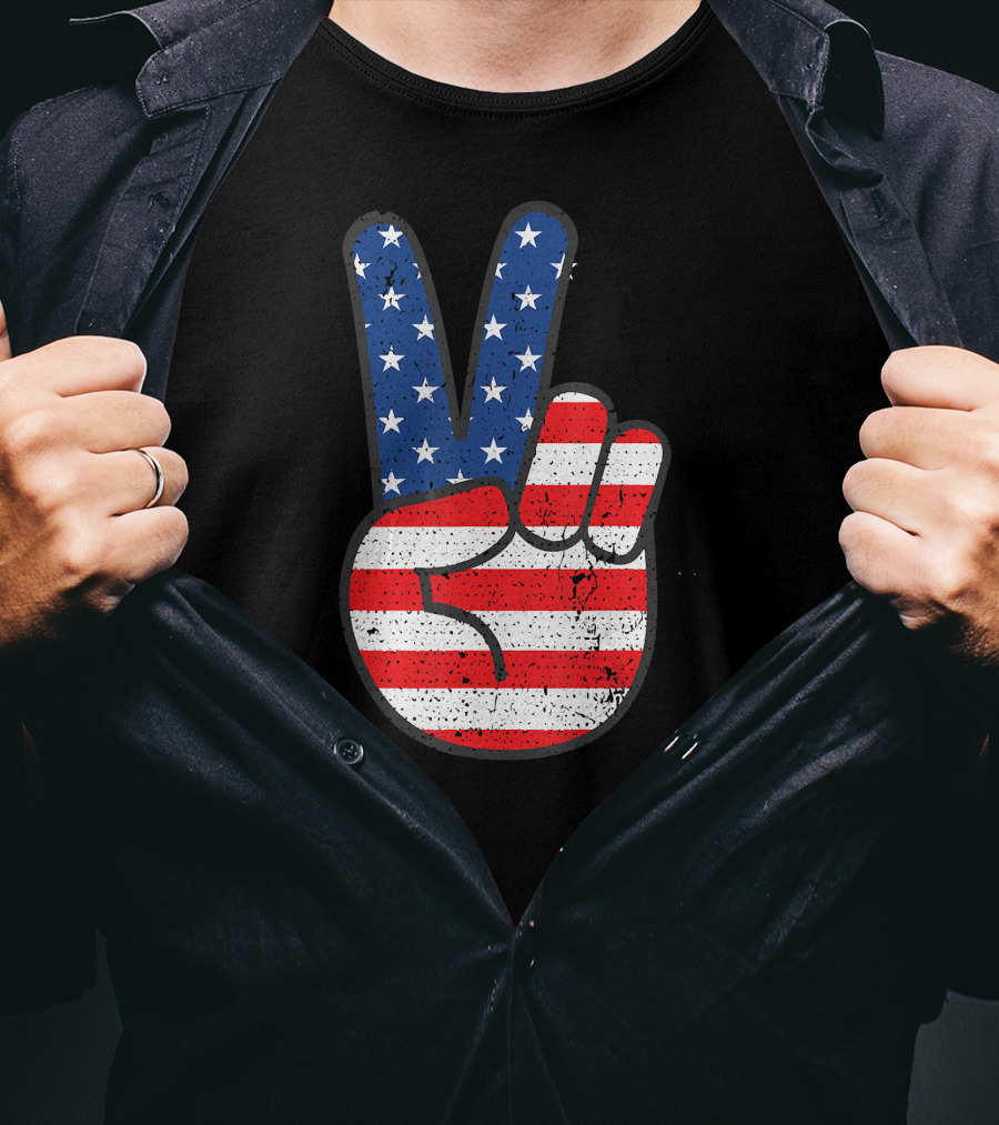 American Flag Peace Sign Hand Patriotic T-Shirt