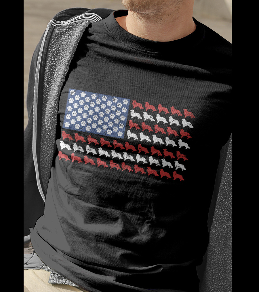 American Flag USA Rough Collie Paw Prints T-Shirt