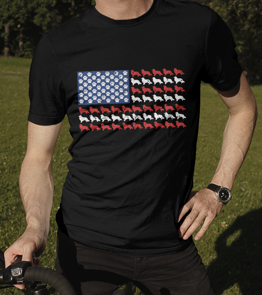 American Flag USA Rough Collie Paw Prints T-Shirt