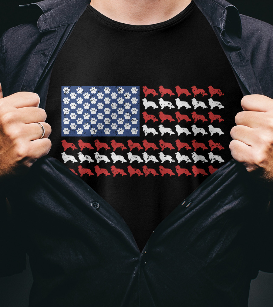 American Flag USA Rough Collie Paw Prints T-Shirt