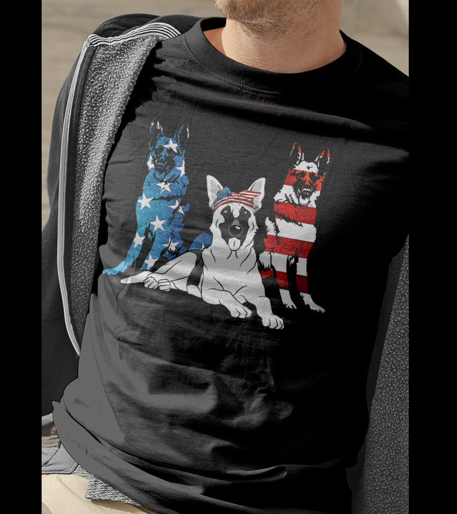 American German Shepherd US Stars And Stripes Trio T-Shirt