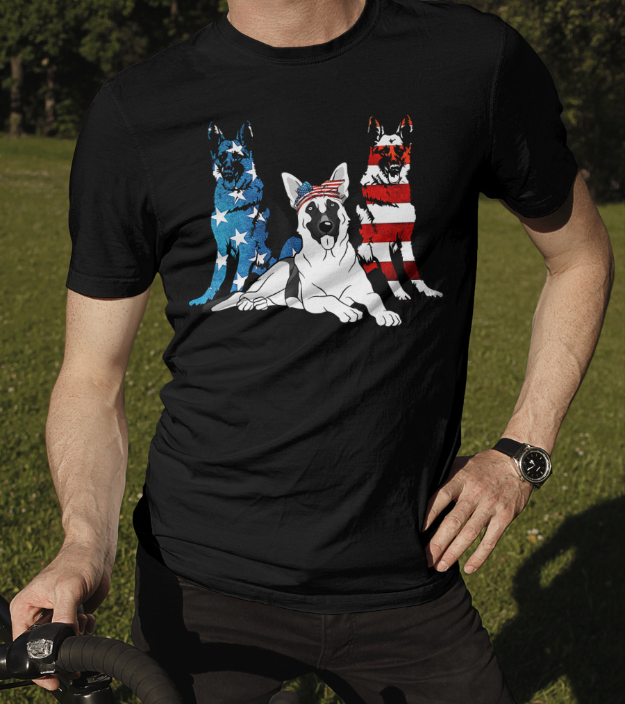 American German Shepherd US Stars And Stripes Trio T-Shirt